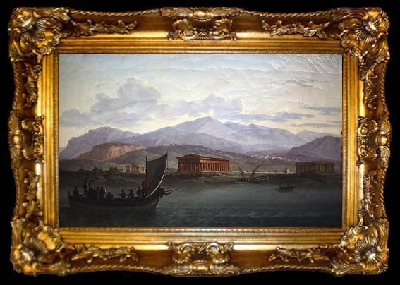 framed  Jean Jacques Francois Taurel Artists closing to Paestum from the sea, ta009-2