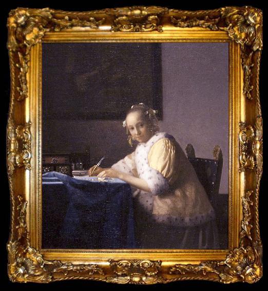 framed  Johannes Vermeer A lady writing., ta009-2