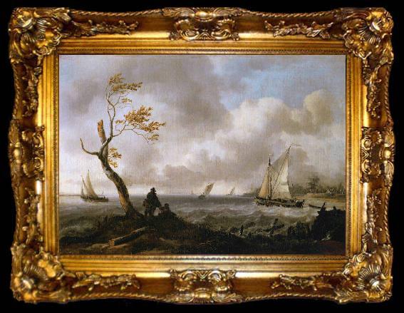 framed  Ludolf Bakhuizen Fishing Boats and Coasting Vessel in Rough Weather, ta009-2