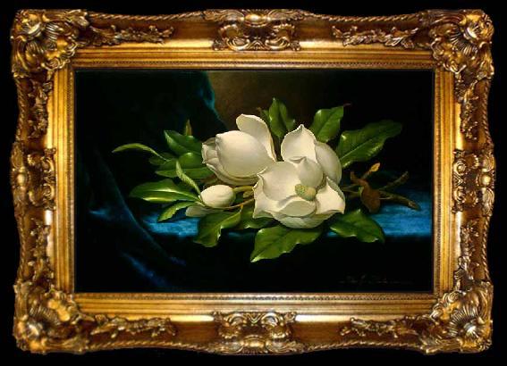 framed  Martin Johnson Heade Giant Magnolias on a Blue Velvet Cloth, ta009-2
