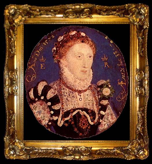 framed  Nicholas Hilliard Portrait MIniature of Elizabeth I, ta009-2