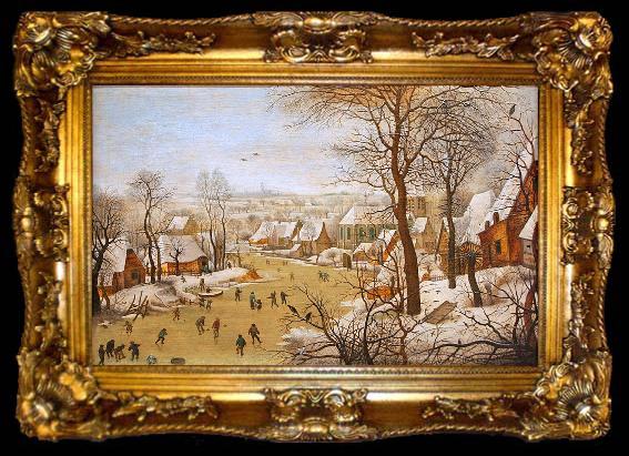 framed  Pieter Brueghel the Younger Winter Landscape with Bird Trap, ta009-2