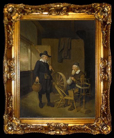 framed  Quirijn van Brekelenkam Interior with angler and man behind a spinning wheel., ta009-2