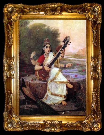 framed  Raja Ravi Varma Goddess Saraswathi, ta009-2