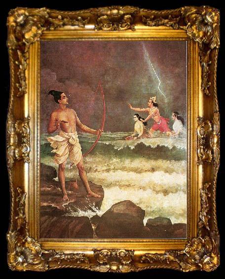 framed  Raja Ravi Varma Sri Rama Vanquishing the Sea, ta009-2