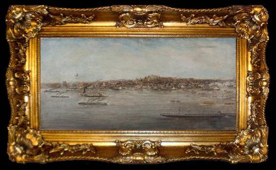 framed  Verner Moore White Oil painting, St. Louis Waterfront at Celebration of Opening of Mississippi Deeper Waterway, of the fleet of steamboats that President William Howard , ta009-2
