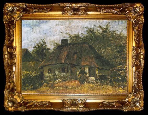 framed  Vincent Van Gogh Farmhouse and Woman with Goat, ta009-2