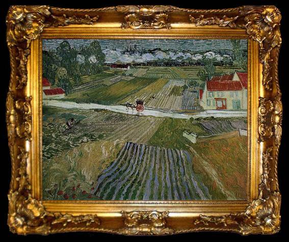 framed  Vincent Van Gogh Landscape with a Carriage and a Train, ta009-2