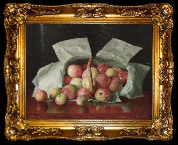 framed  William J. McCloskey Lady Apples in Overturned Basket. Signed W.J. McCloskey, ta009-2