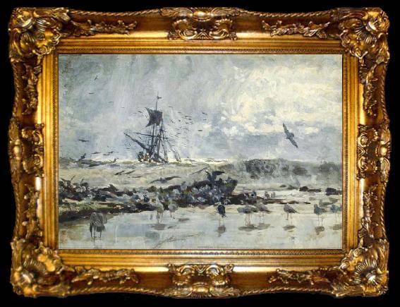 framed  William Lionel Wyllie A Ship and Seabirds near the Coast, ta009-2