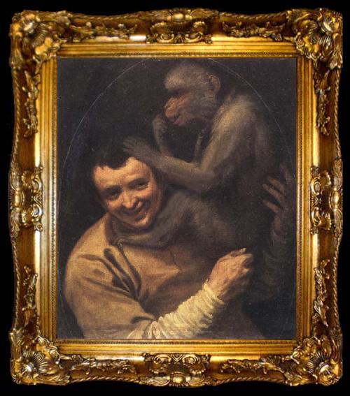 framed  Annibale Carracci Portrait of a Young Man with a Monkey, ta009-2