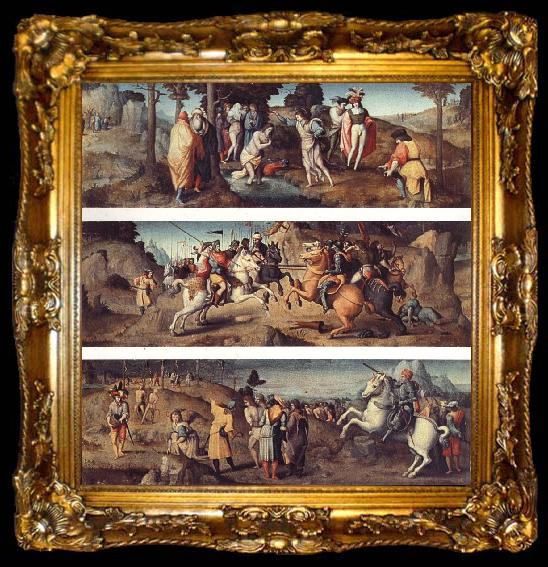 framed  Bachiacca The Baptism of St.Acacius and Company St.Acacius Combats the Rebels with the Help of the Angels The Martyrdom of St.Acacius and Company, ta009-2