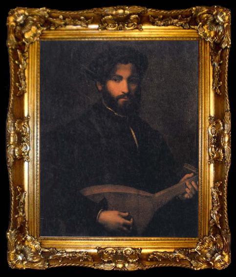 framed  CAMPI, Giulio Portrait of a Gentleman with Mandolin, ta009-2