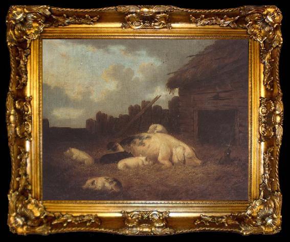 framed  George Morland A Sow and Her Piglets in a Farmyard, ta009-2