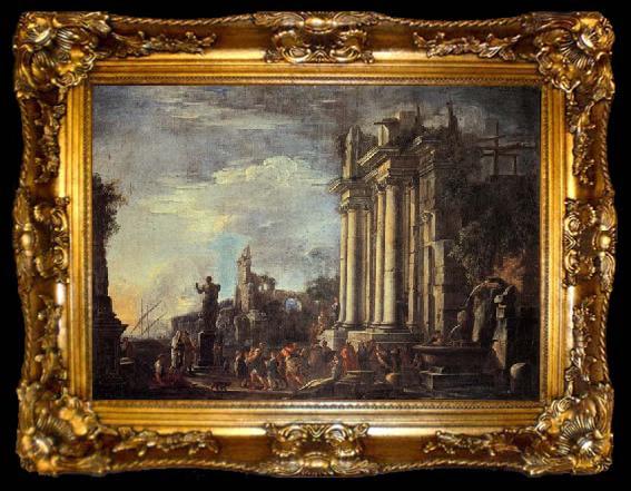 framed  Giovanni Ghisolfi Landscape with Ruins and a Sacrificial Srene, ta009-2