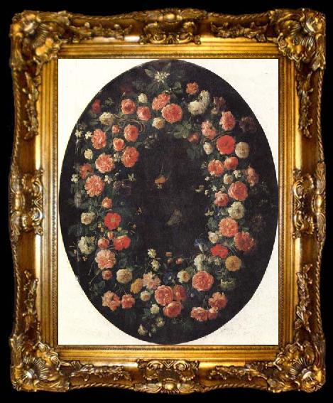 framed  Giovanni Stanchi Garland of Flowers and Butterflies, ta009-2