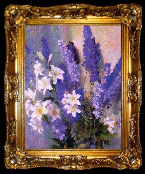 framed  Hills, Laura Coombs Larkspur and Lilies, ta009-2