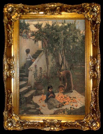 framed  John William Waterhouse Study of a Garden on Capri, ta009-2