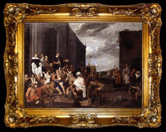 framed  Matthias van Helmont A Lady and gentleman distributing alms to the poor, ta009-2