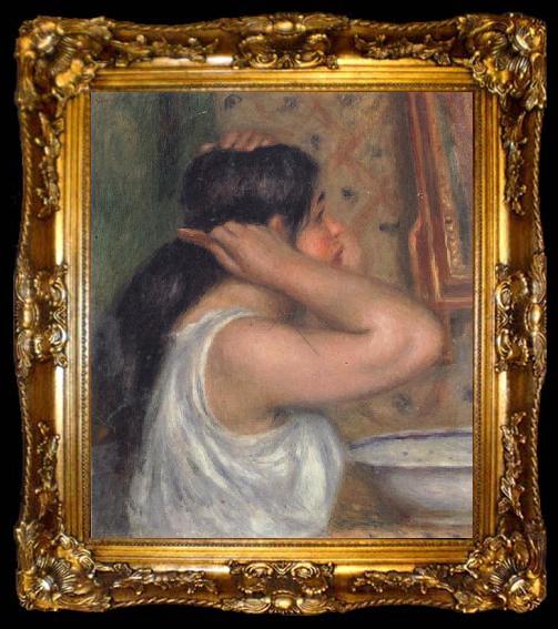 framed  Pierre Renoir The Toilette Woman Combing Her Hair, ta009-2