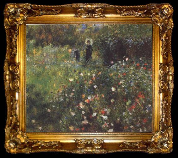framed  Pierre Renoir Woman with a Parasol in a Garden, ta009-2
