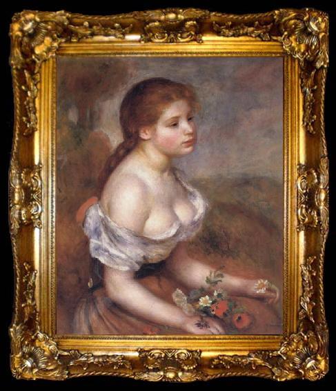 framed  Pierre Renoir Young Girl with Daisies, ta009-2