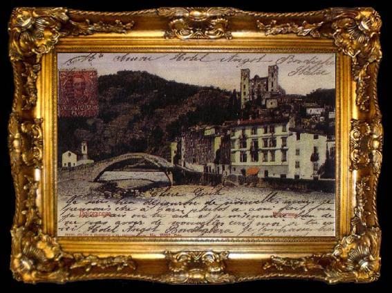 framed  Pierre Renoir View at Dolce Acqua with the Borgho Antico the bridge over the Nervia and the Doria Castle Postcard, ta009-2