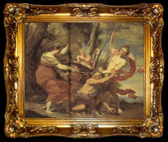 framed  Simon Vouet Tine onquered by Youth and Beauty, ta009-2