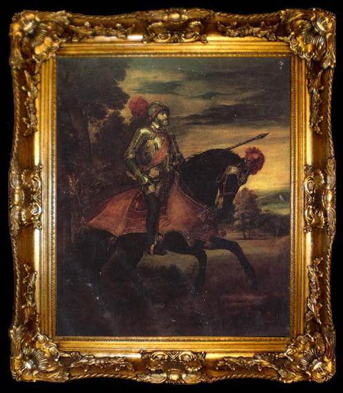 framed  Titian Equestrian Portrait of Charles V, ta009-2