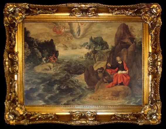framed  Tobias Verhaeght Landscape with john the Evangelist Writing the Book of Revelation on the Island of Patmos, ta009-2
