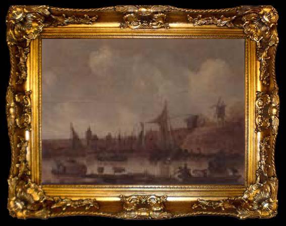 framed  unknow artist A River landscape with ferries and other shipping,a church beyond, ta009-2