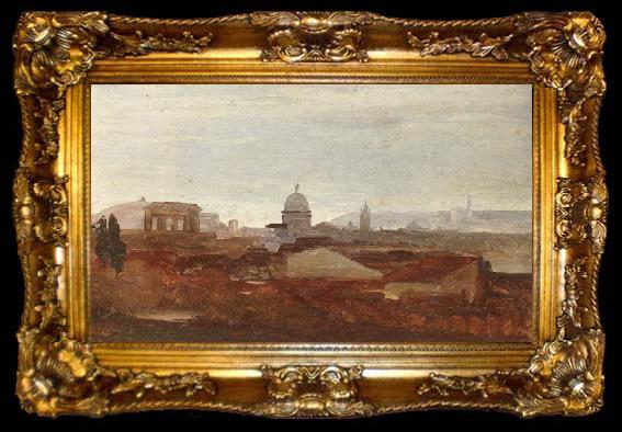 framed  unknow artist a view overlooking a city,roman ruins and a cupola visible on the horizon, ta009-2