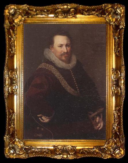 framed  unknow artist Portrait of a Gentleman,half-length,wearing a crimson jacket,with a black mantle, ta009-2