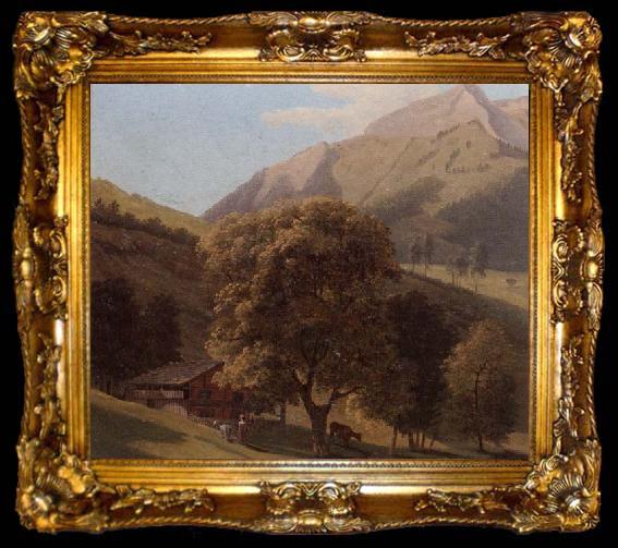 framed  unknow artist A mountainous landscape with a maid before a chalet in a valley, ta009-2