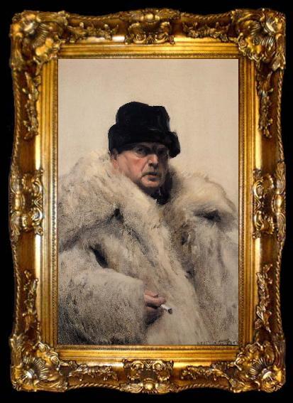 framed  Anders Zorn Self-portrait in a Wolfskin, ta009-2