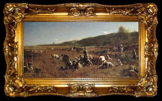 framed  Eastman Johnson THe Cranberry Harvest,Island of Nantucket, ta009-2