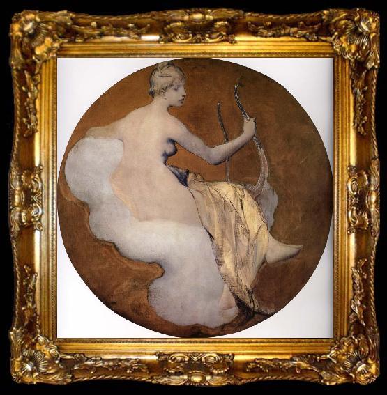 framed  Galland Pierre Victor Esquisse peinte,la Musique ou Joueuse de lyre, ta009-2
