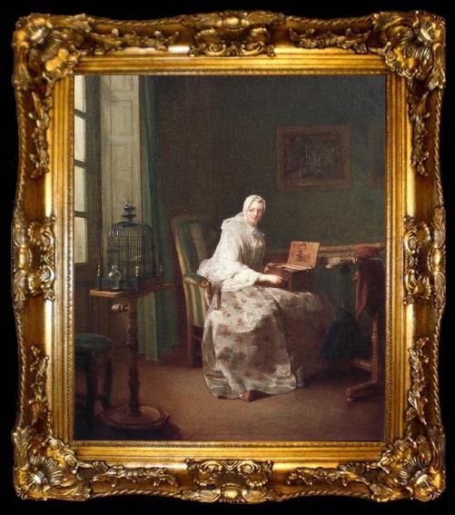framed  Jean Baptiste Simeon Chardin Lady with a bird-organ, ta009-2
