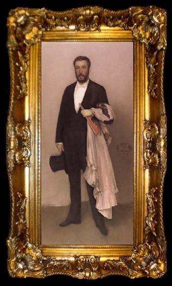 framed  James Abbot McNeill Whistler Harmonie en tons chair et noir:Portrait de Theodore Duret, ta009-2