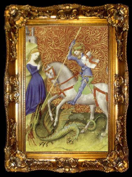 framed  unknow artist Saint George Slaying the Dragon,from Breviary of john the Fearless, ta009-2