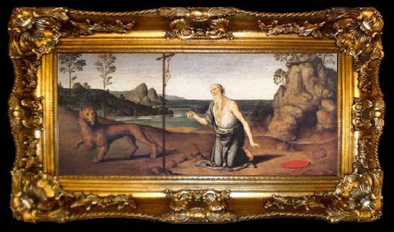framed  Giovanni di Pietro called lo Spagna Jerome in the Desert (mk05), ta009-2
