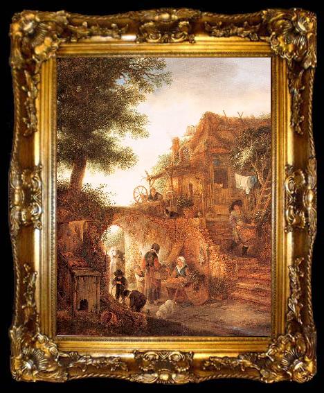 framed  Ostade, Isaack Jansz. van A Woman Selling Fruit by a Cottage, ta009-2