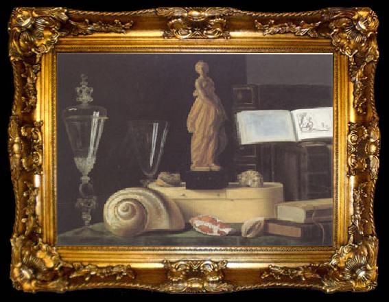 framed  Sebastian Stoskopff Still Life with a Statuette and Shells (mk05), ta009-2