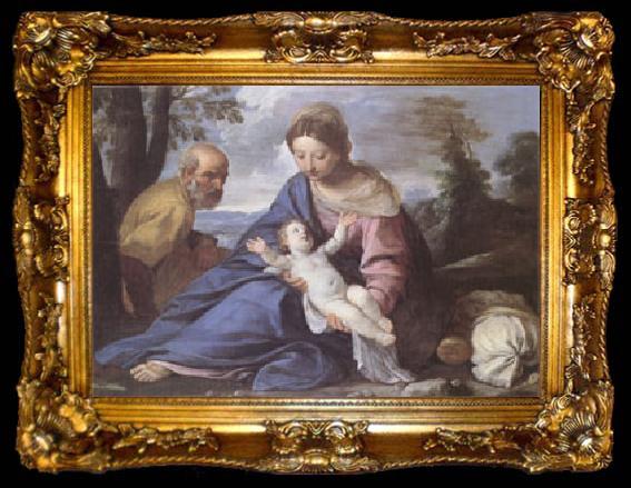 framed  Simone Cantarini,Called Il Pesarese Rest on the Flight into Egypt (mk05), ta009-2