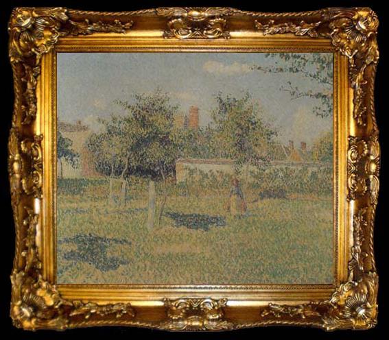 framed  Camille Pissaro Woman in a Field;Spring Sunlight in the Meadow at Eragny,summer (san07), ta009-2