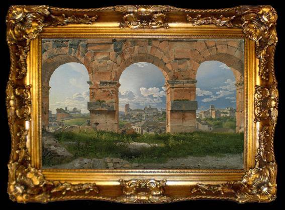 framed  Christoffer Wilhelm Eckersberg View through three northwest arches of the Colosseum in Rome.Storm gathering over the city (mk09), ta009-2