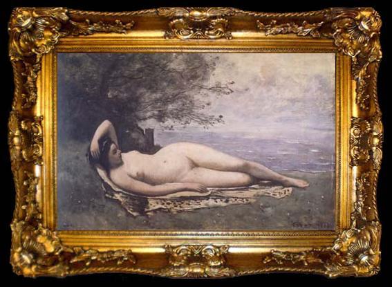 framed  Jean Baptiste Camille  Corot Bacchante couchee au bord de la mer (mk11), ta009-2