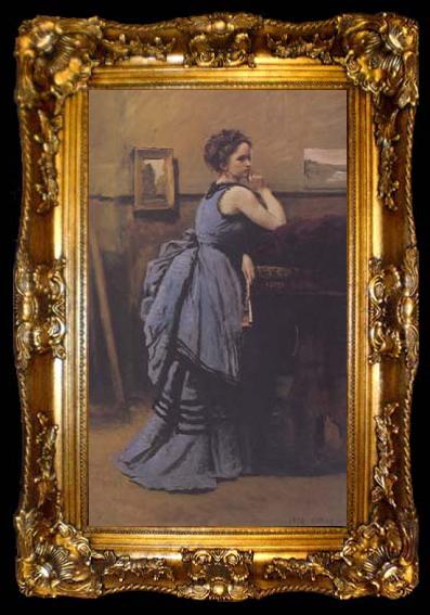 framed  Jean Baptiste Camille  Corot La dame en bleu (mk11), ta009-2