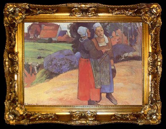 framed  Paul Gauguin Breton Peasants (mk09), ta009-2