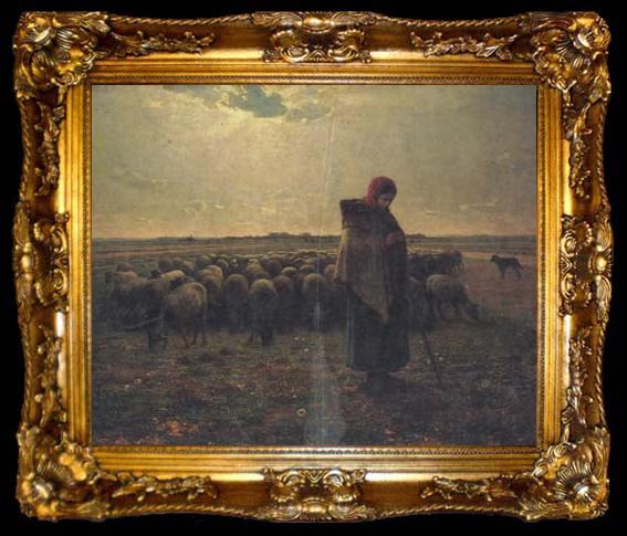 framed  jean-francois millet Shepherdess with her flock (san17), ta009-2